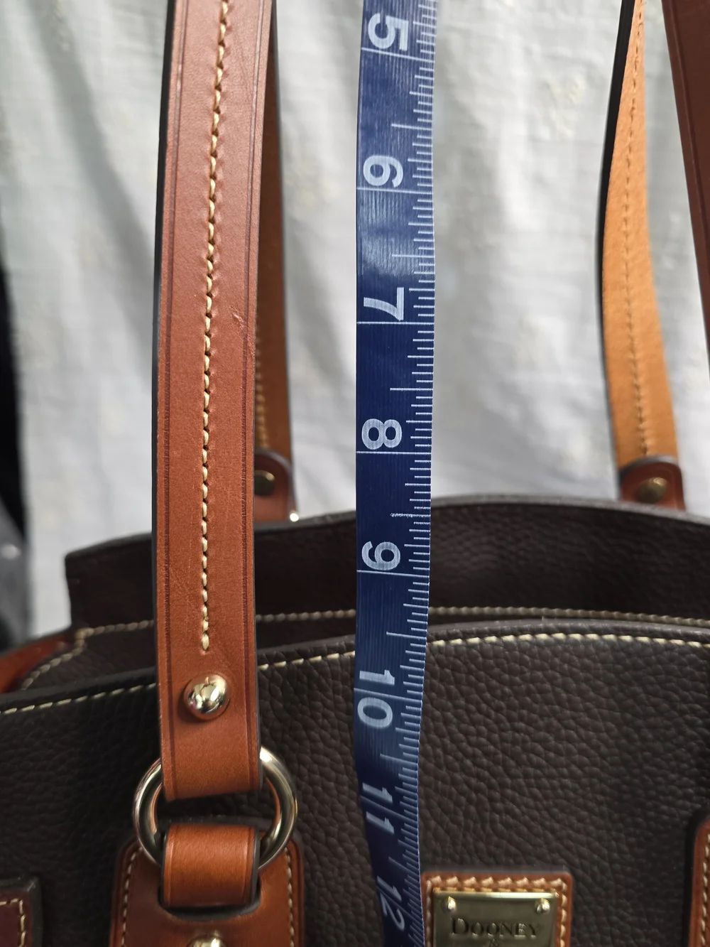 Dooney & Bourke Brown Pebbled Leather Satchel with Tan Trim